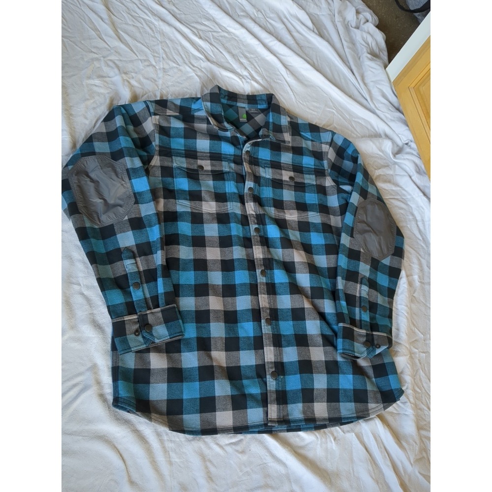 STIO Buckhorn Flannel Fleece Lined Snap Shirt Jacket Plaid Sz XXL Blue Black‎